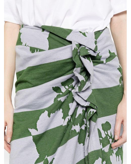 Dries Van Noten Green Printed Midi Skirt