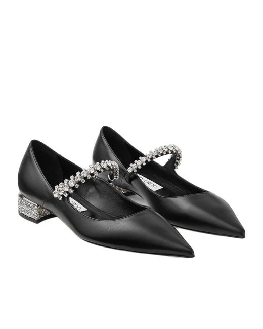 Jimmy Choo Black Bing Glittery Flat Shoes