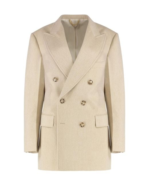 Victoria Beckham Natural Peak-Lapel Double-Breasted Blazer