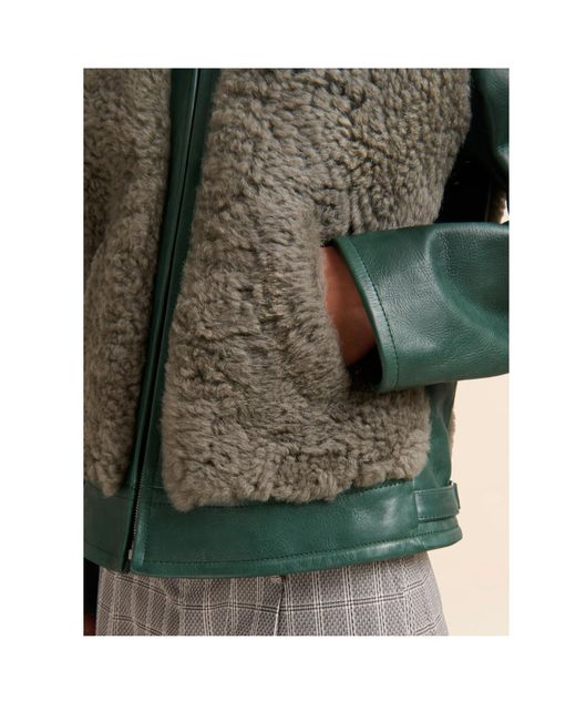Marni Green Leather Jacket With Shearling Panels for men