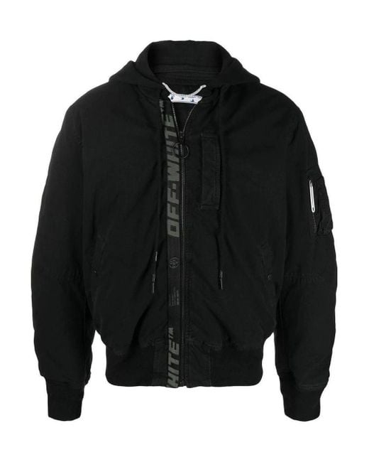 Off-White c/o Virgil Abloh Black Logo-Print Cotton Bomber Jacket for men