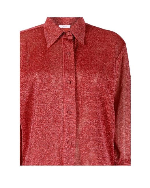 Oseree Red Oséree Lumiere Lurex Button-Up Shirt