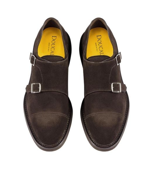 Doucal's Brown Earth Suede Double-Buckle Shoe for men