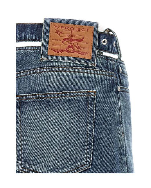 Y. Project Blue Y Belt Logo Patch Denim Skirt