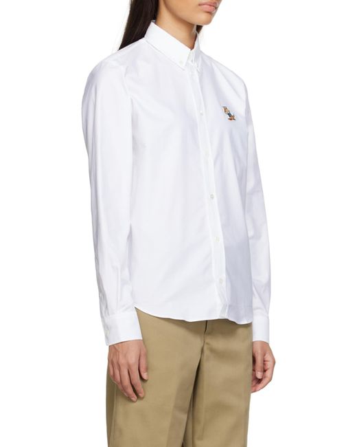 Maison Kitsuné White Fox-Patch Long-Sleeve Shirt for men