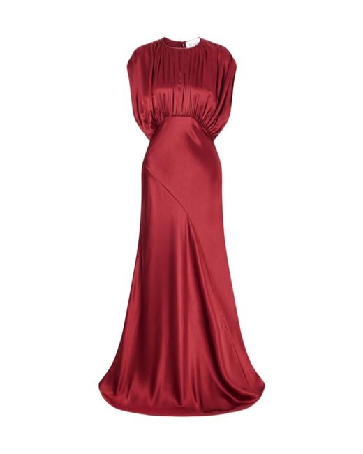 TOVE Red Satin Pleated Long Skirt