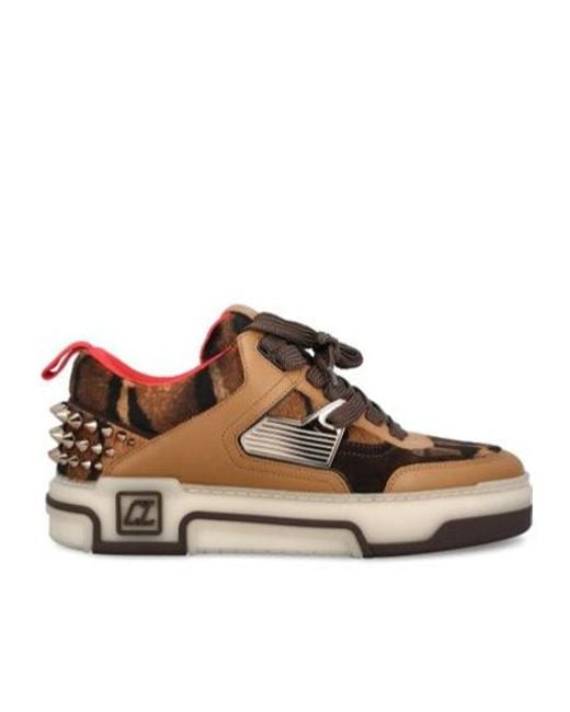 Christian Louboutin Brown Leopard-Print Studded Sneakers for men