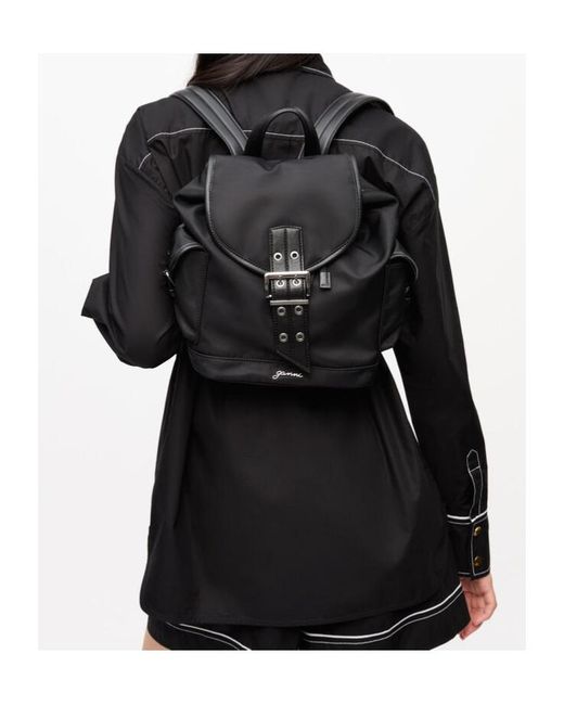 Ganni Black Buckled Drawstring Backpack
