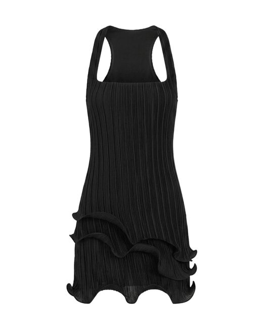 Cult Gaia Black Marsa Plissé-Effect Ruffled Mini Dress