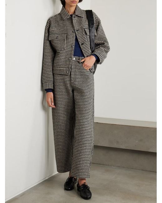 FRAME Gray Houndstooth Tweed Track Pants