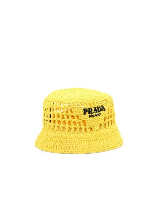 Prada Yellow Raffia Bucket Hat for men