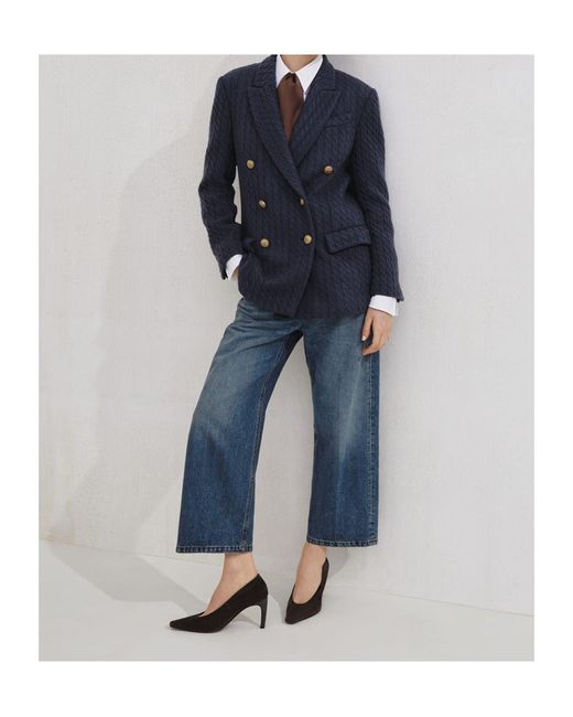 Brunello Cucinelli Blue Double-Breasted Knitted Blazer