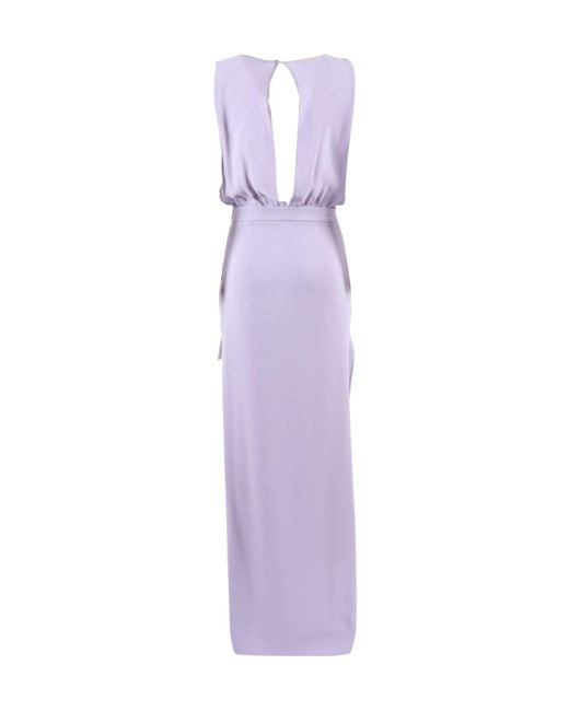Elisabetta Franchi Purple Train Georgette Crêpe Dress