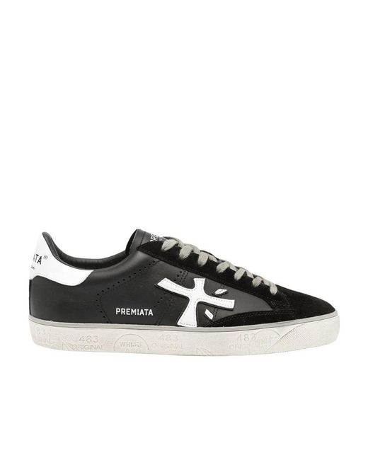 Premiata Black Logo Lace Up Sneakers for men