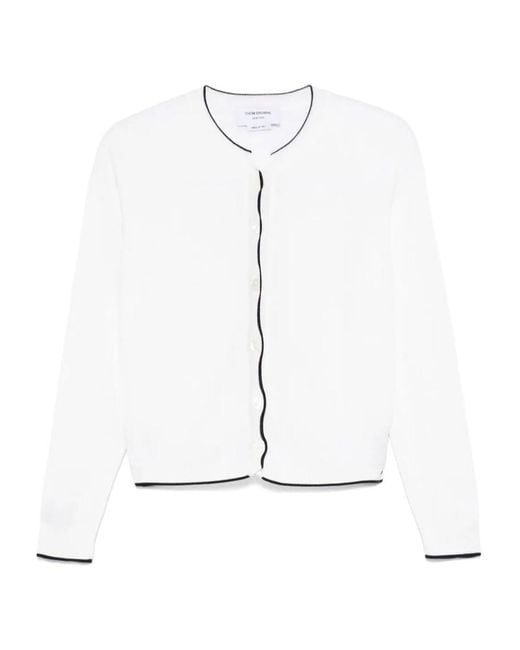 Thom Browne White 4 Bar Stripes Textured Cardigan