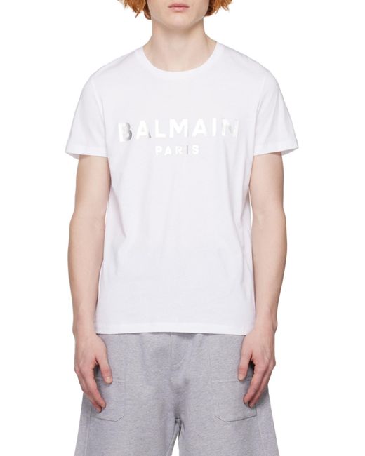 Balmain White Logo-Print Detail T-Shirt for men