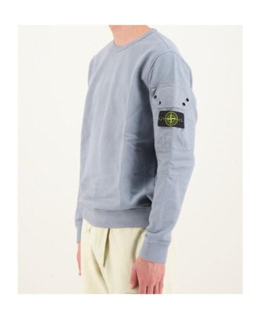 Stone Island Blue Compass-Badge Cotton Sweatshirt for men