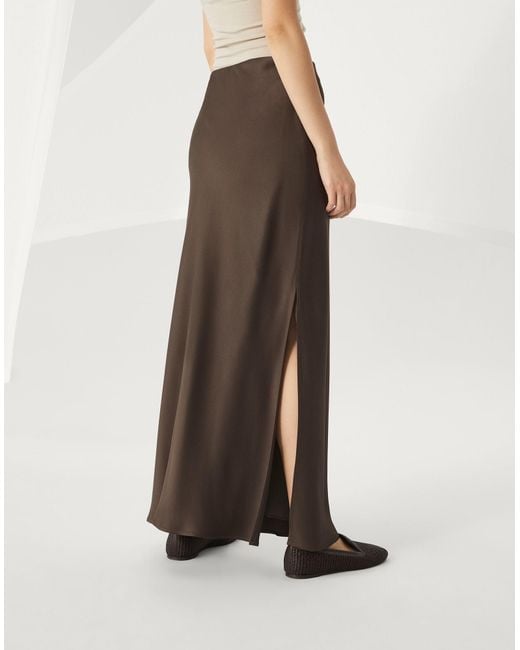 Brunello Cucinelli Brown Satin Maxi Skirt