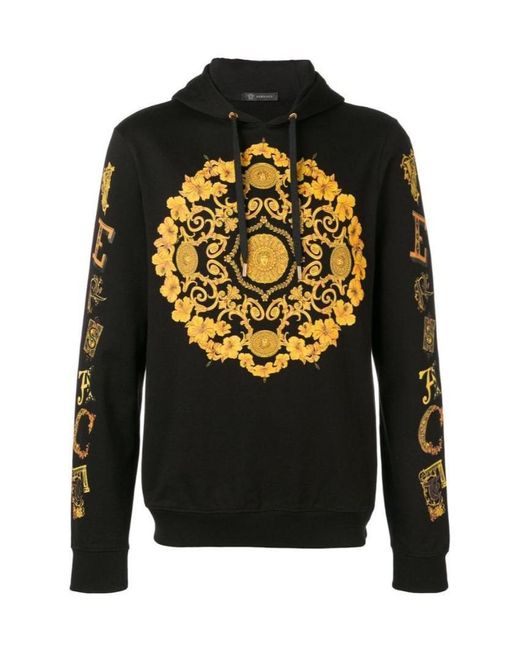 Versace Black Baroque Logo Hooded Hoodie for men