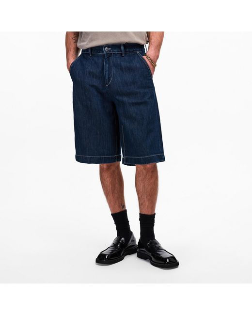 7 For All Mankind Blue Belt-Loop Shorts for men