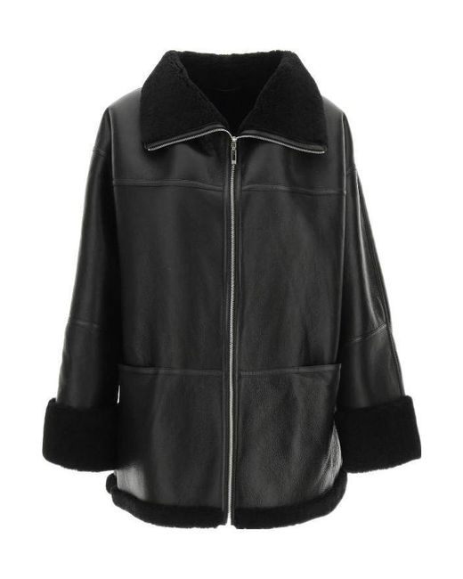 Totême Black Totême Trim Detailed Zip-Up Jacket