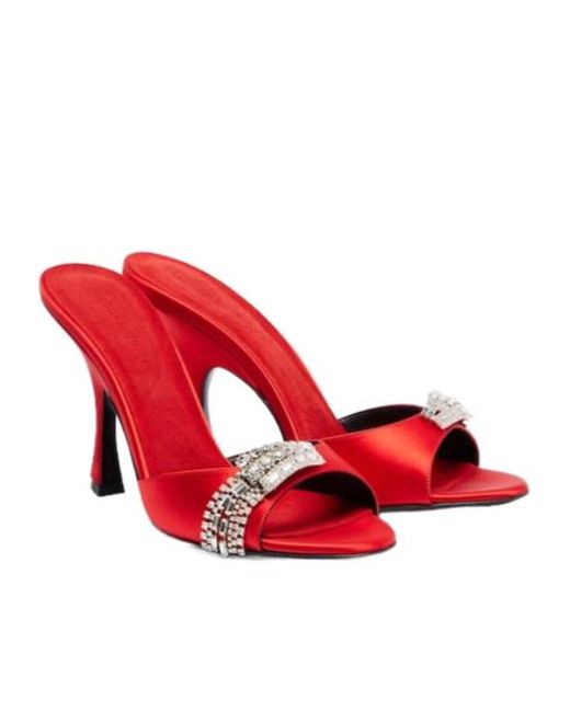 Magda Butrym Red Crystal-Embellished Satin Mules