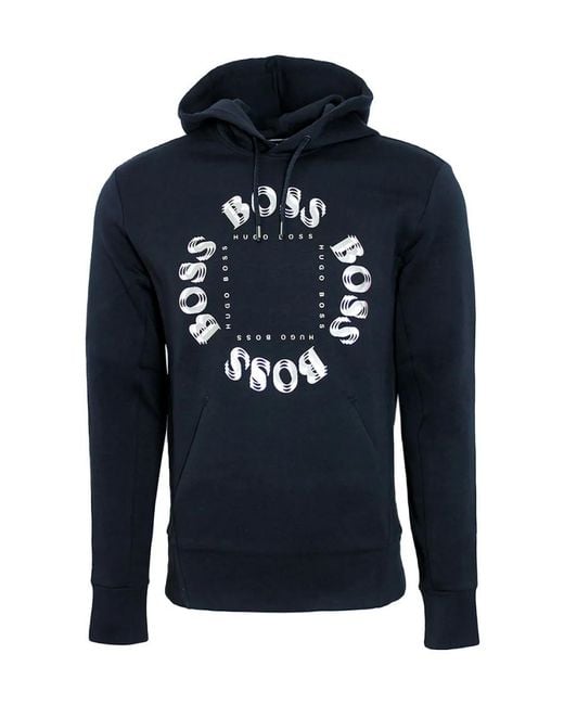 Boss Blue Logo Hooded Sweater for men