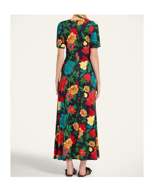 LaDoubleJ Green Floral Ruched Dress