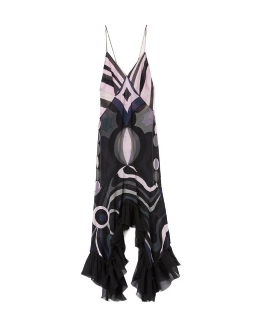 Emilio Pucci White Iride-Print V-Neck Dress