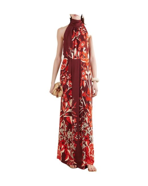 Johanna Ortiz Red Printed Long Dress