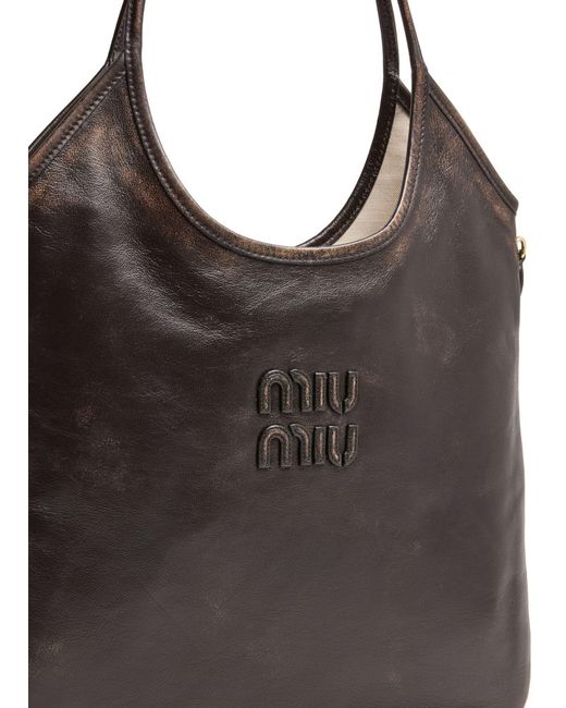 Miu Miu Black Aged Nappa Leather Ivy Bag
