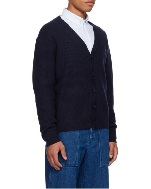 Maison Kitsuné Blue Maison Kitsuné Bold Fox Head Patch Knitted Cardigan for men