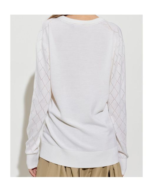 Balmain White Diamond-Sleeve V-Neck Knitted Sweater