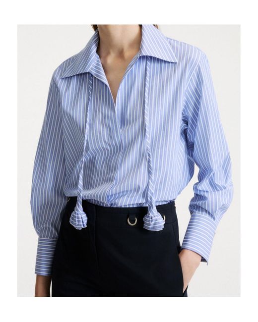 Marella Blue Neckerchief-Adorned Cotton Poplin Shirt