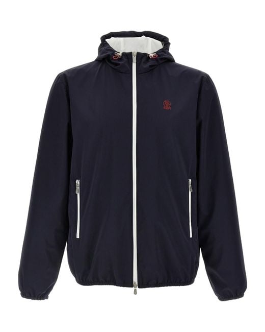 Brunello Cucinelli Blue Waterproof Jacket With Hood for men