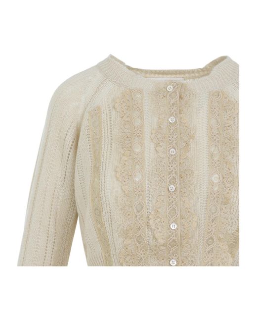 Ermanno Scervino Natural Aphyi Lace Knit Cardigan