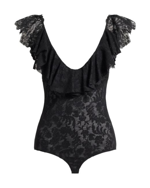 Alberta Ferretti Black Ruffled Lace Bodysuit