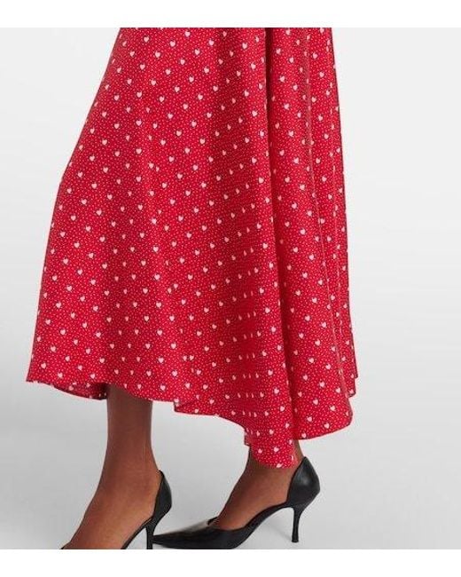 Rodarte Red Printed Silk Twill Midi Dress