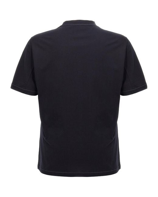 Brunello Cucinelli Black Logo Embroidered Crewneck T-Shirt for men