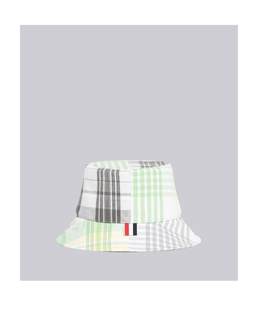 Thom Browne White Checked Bucket Hat for men