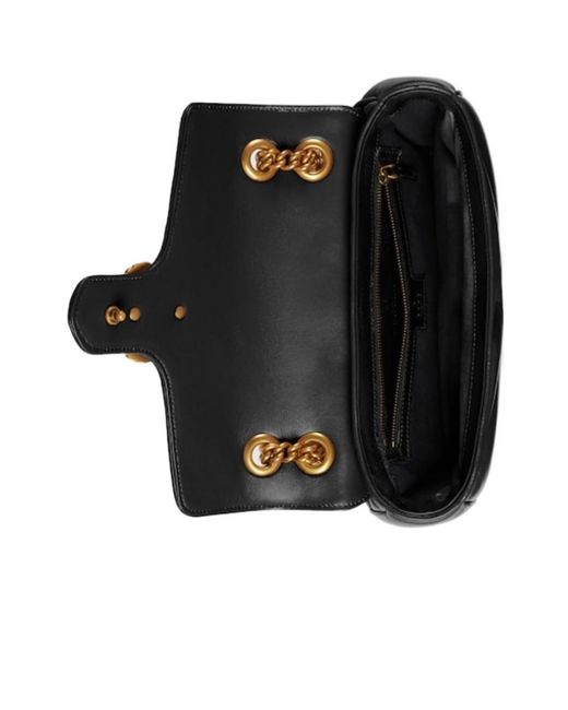 Gucci Black Gg Marmont Logo Plaque Small Shoulder Bag