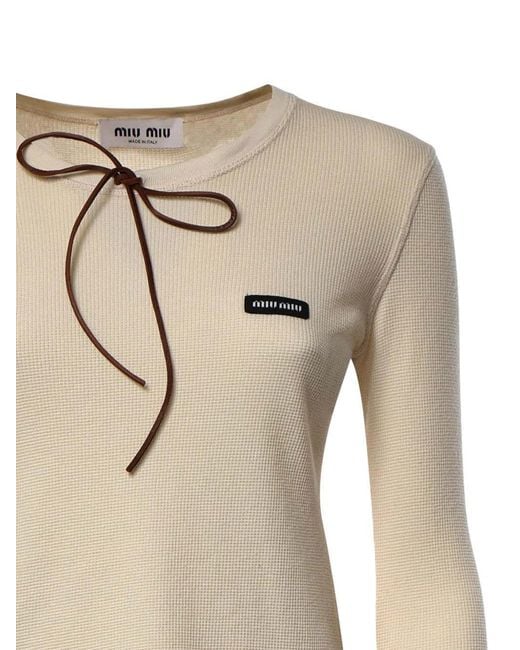 Miu Miu Natural Long-Sleeved T-Shirt