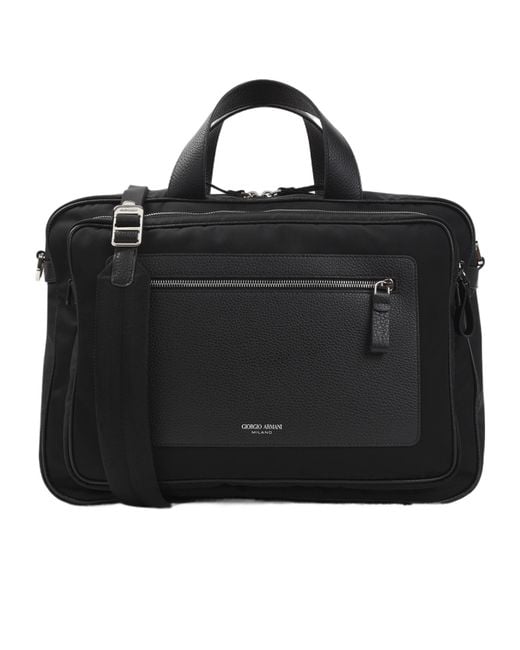 Giorgio Armani Black Pebbled-Leather And Nylon Briefcase for men