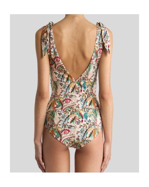 Etro White One-Piece Swimsuit With Paisley Foliage Motif