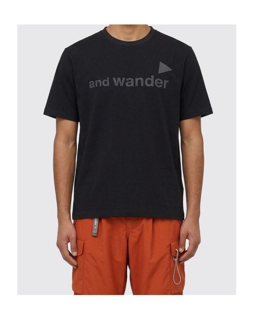 And Wander Black Logo Print T-Shirt for men