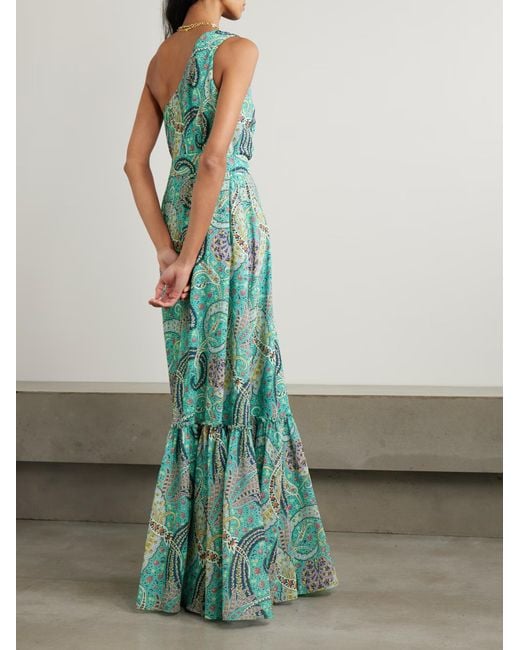 Etro Green One-Shoulder Printed Dress