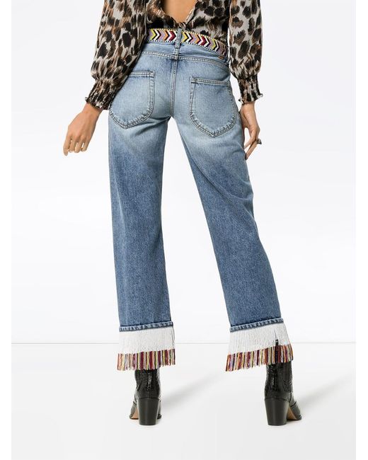 Alanui Blue Fringed Beaded Boyfriend Jeans