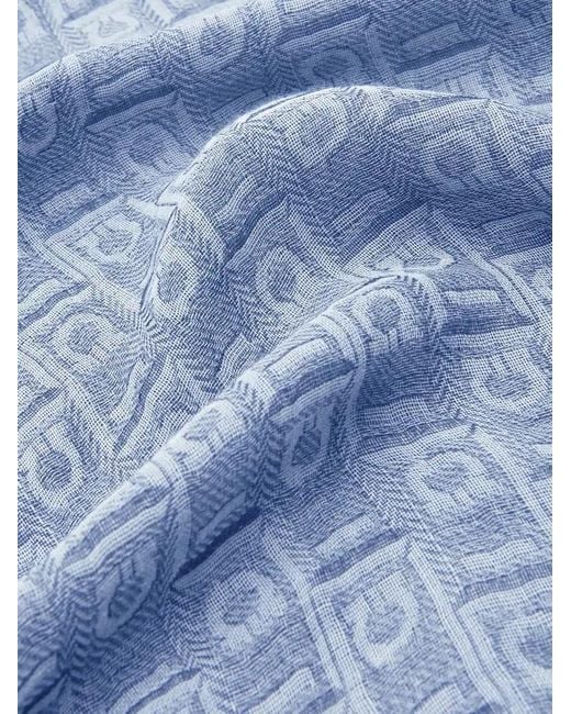 Ferragamo Blue Ferragamo Monogram Jacquard Fringed-Edge Scarf for men