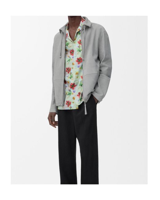Loewe Gray Long-Sleeved Leather Jacket for men