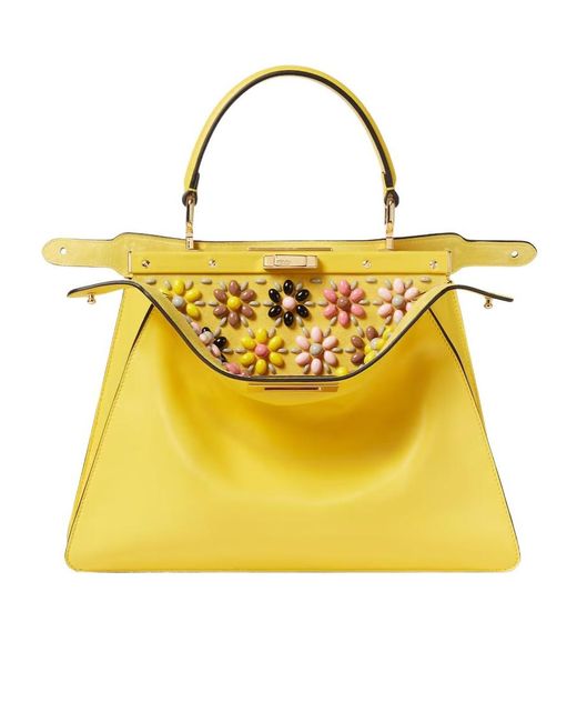 Fendi Yellow Peekaboo Iseeu Medium Broom Leather Bag With Floral Decoration